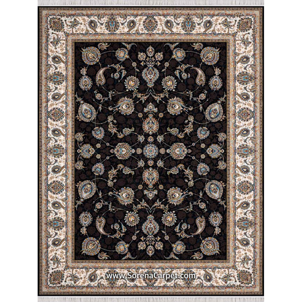 Machine-made carpet 1000 combs with navy blue barbad design