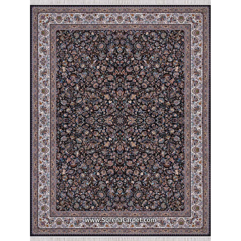 Machine-made carpet 1000 combs with the design of the flower spray of a navy blue chicken