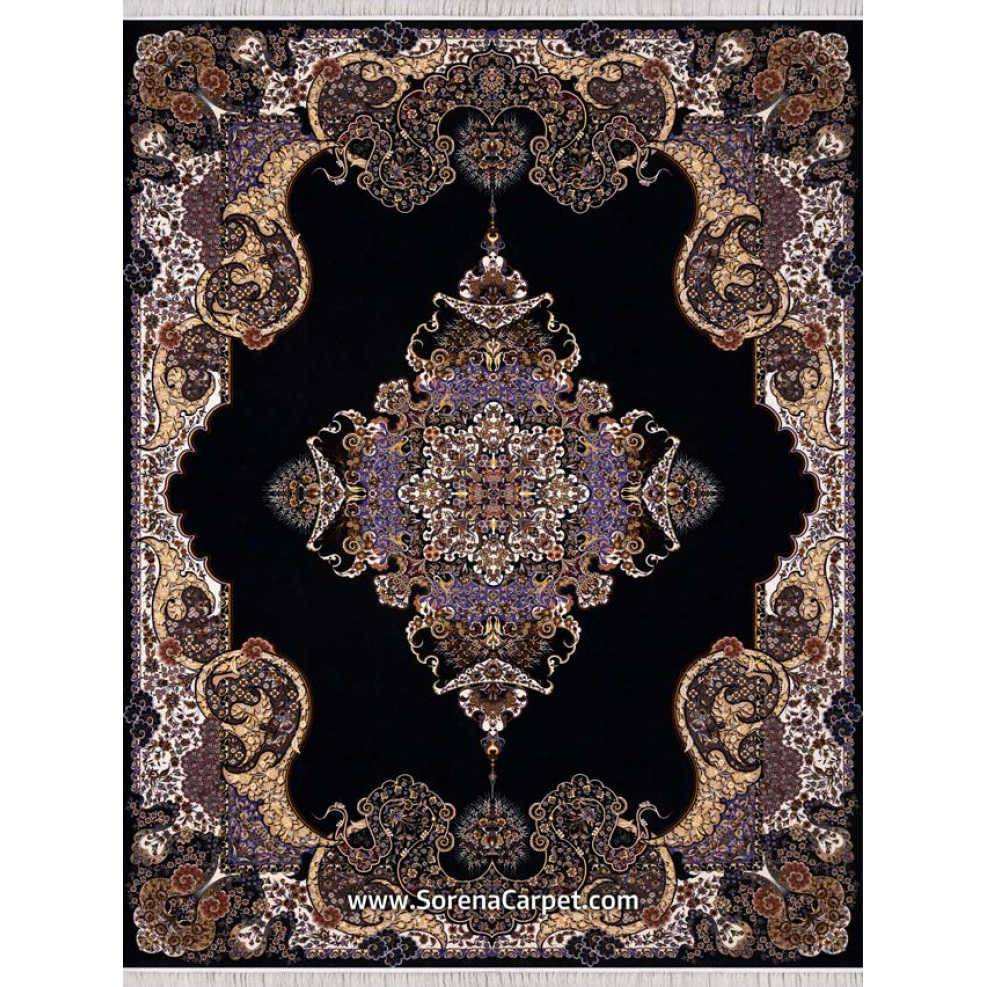 Machine-made carpet 1000 combs in navy blue design