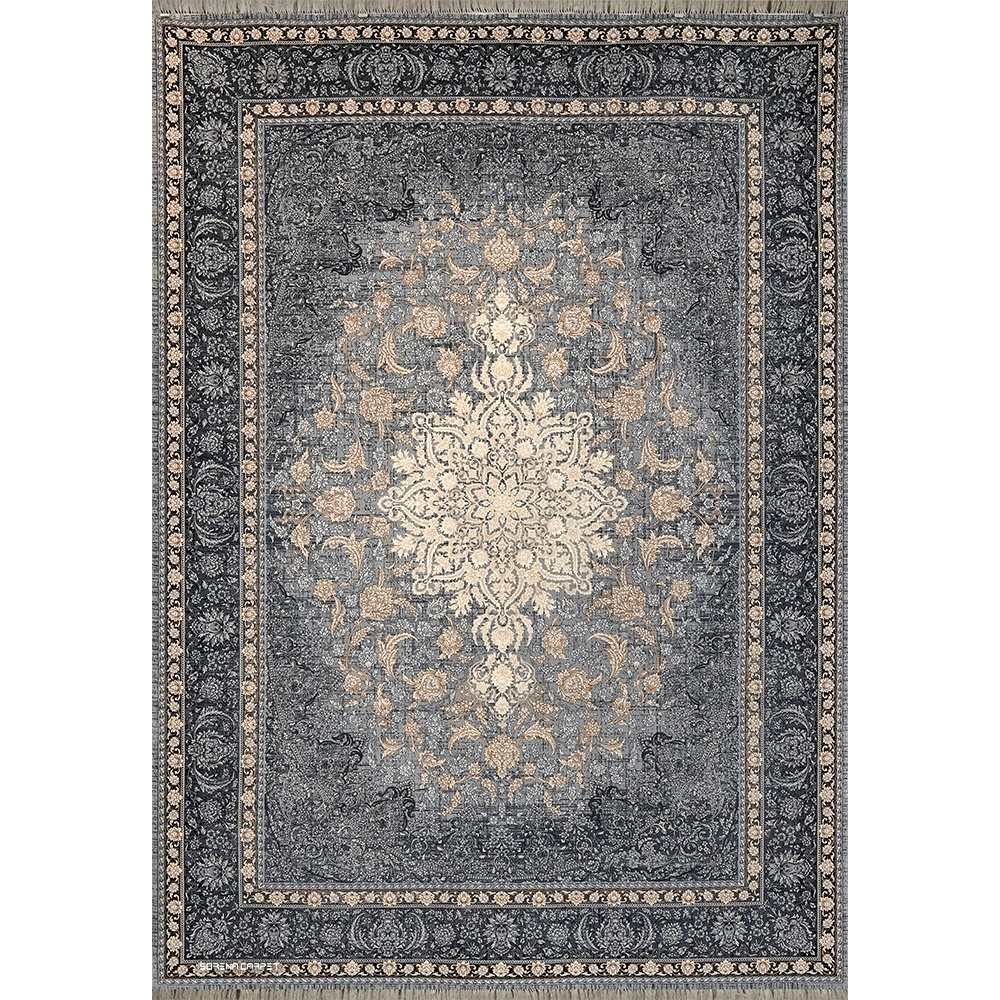 700 reeds Kashan machine carpet, Isfahun design, beige, silver border